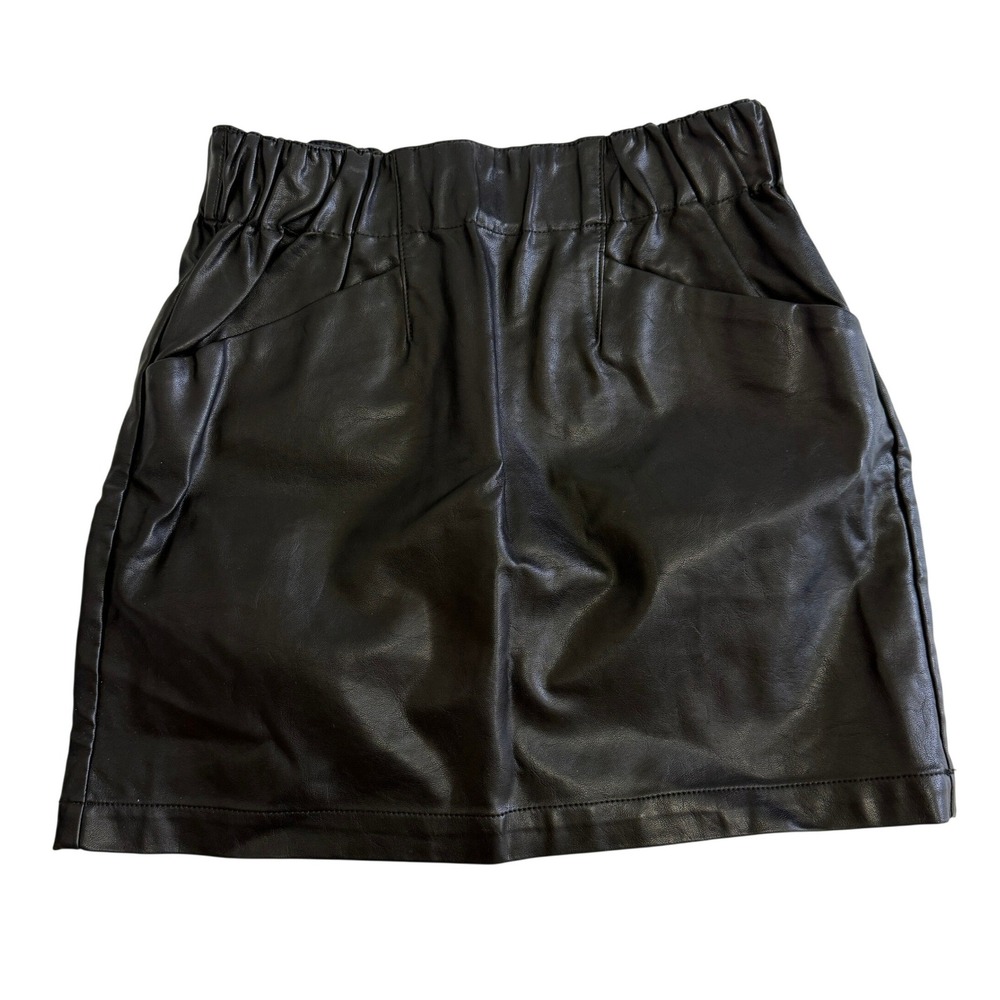 Wild Fable Black Faux Leather Mini Skirt Elastic Waist XS RN17730 VN1299629